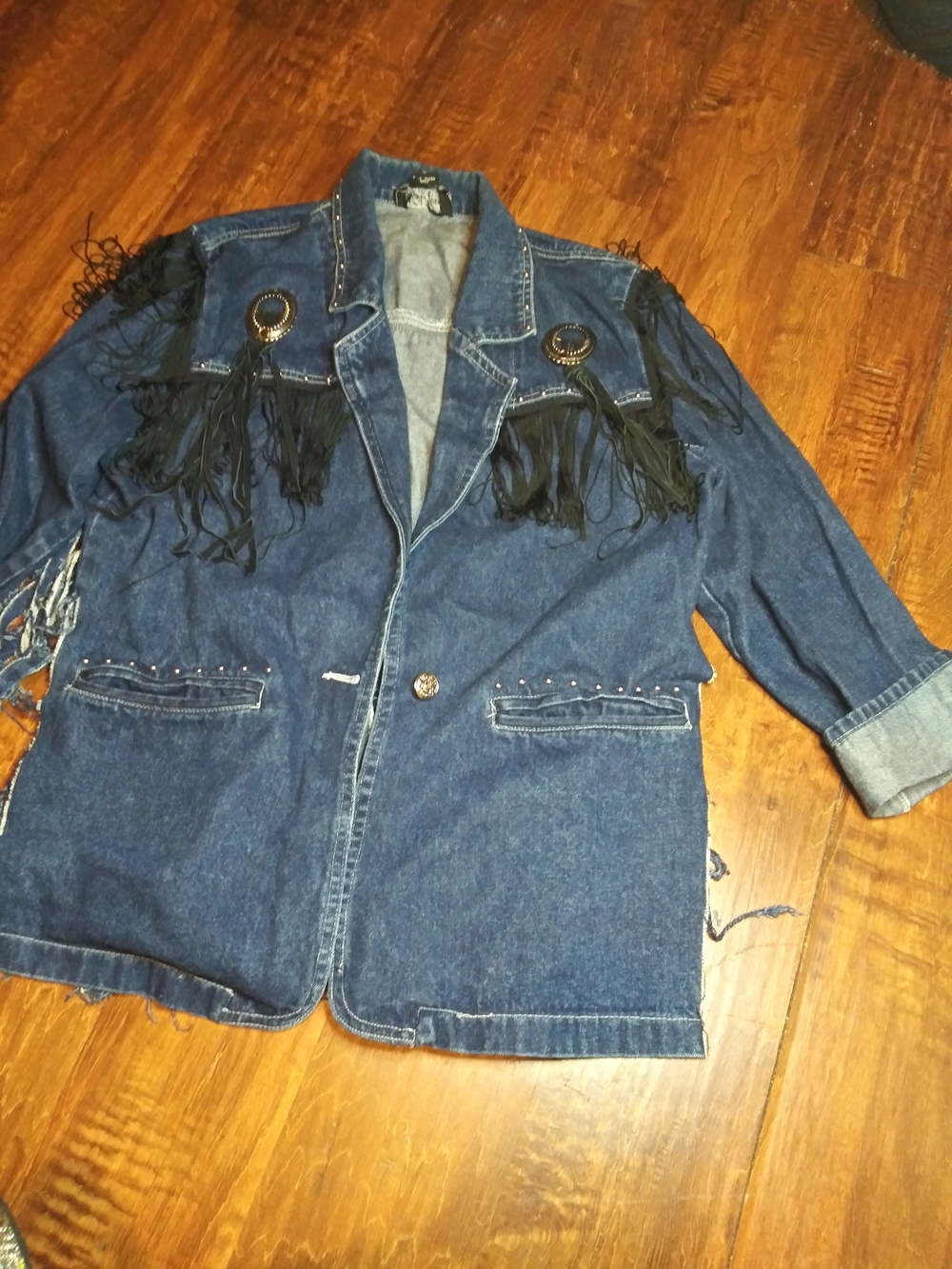 Custom Denim Fringe Jacket - Blue